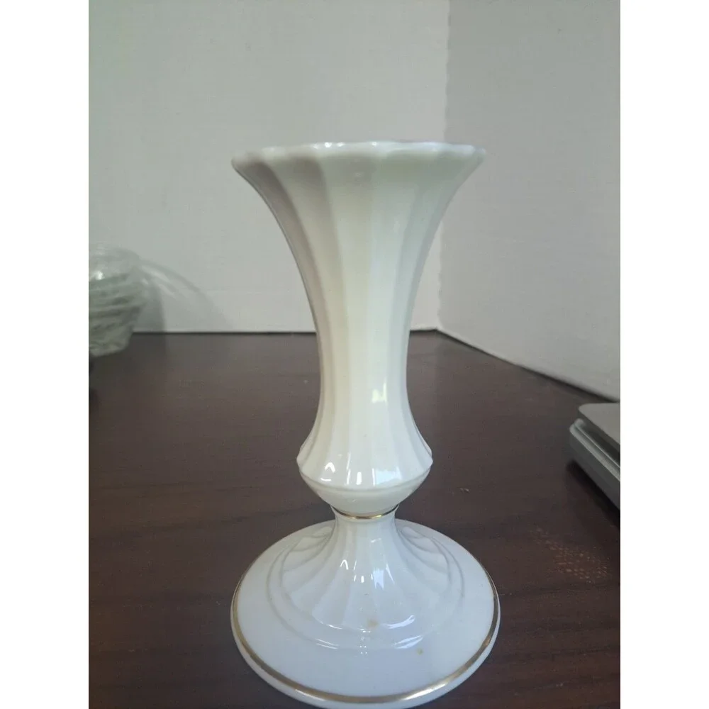 Vintage Lenox Classic Collection Bone China With Gold Trim Fluted Candlestick...